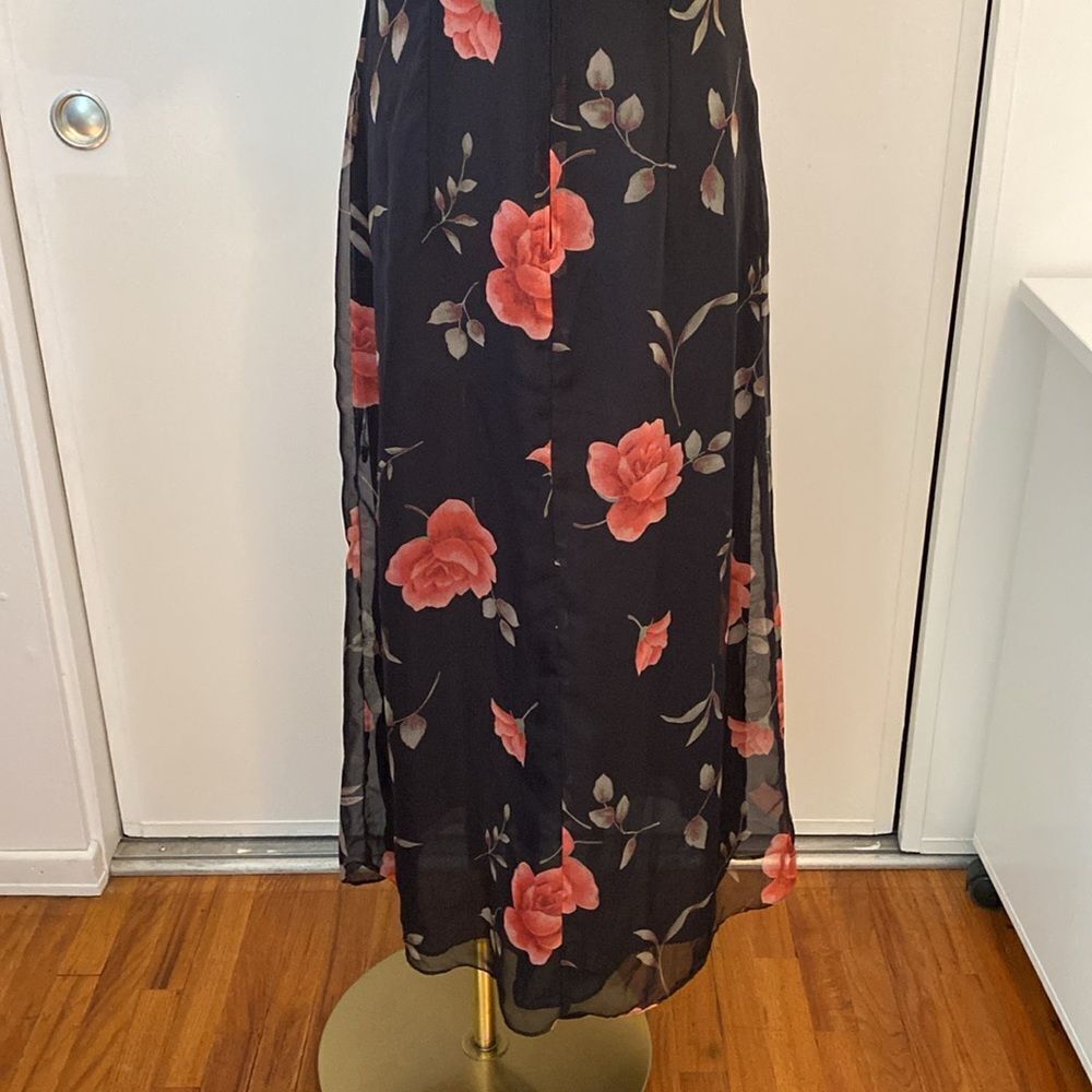 Vintage 90's Kathie Lee Black Rose Print Midi Dress Size 8 - Picture 8 of 12
